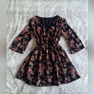 Forever 21 Pink and Orange Fit and Flare Dress with Bell Sleeves